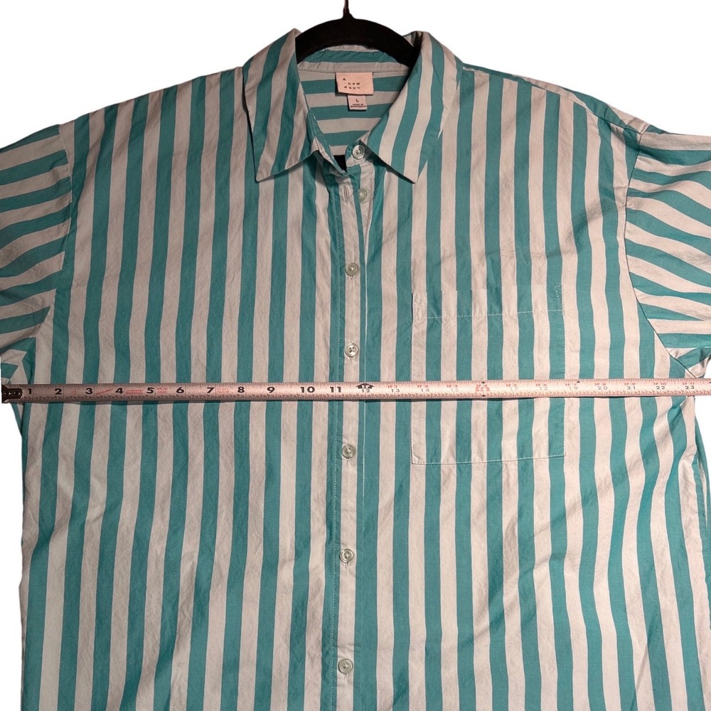 A New Day Women's Teal Striped Cotton Button Down Shirt Large - Picture 8 of 9